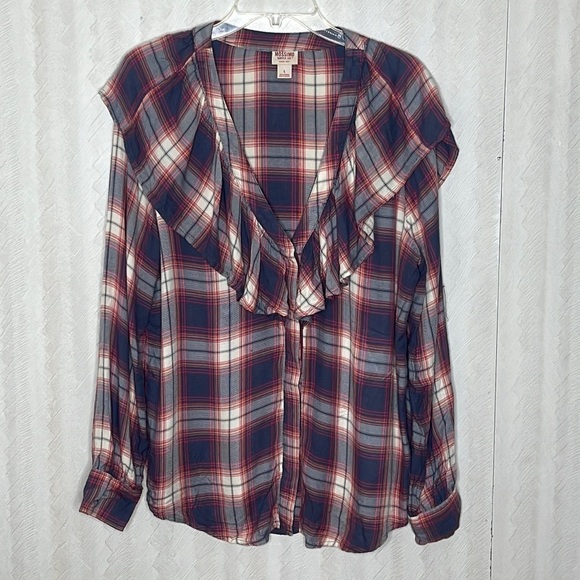 Mossimo Supply Co. Plaid Ruffle Top - Blue and Red - Picture 2 of 4